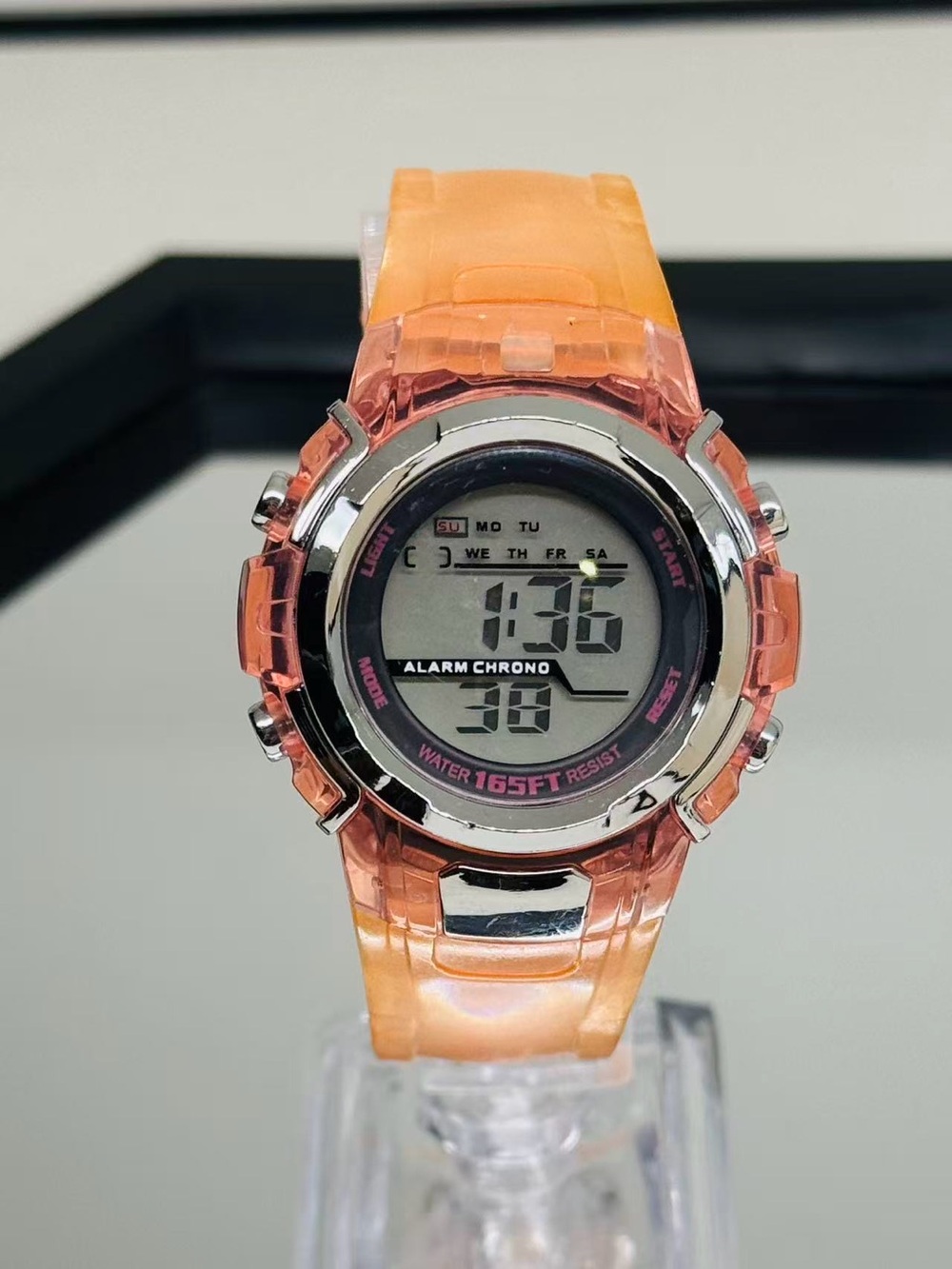 FMD Digital Sports Women Watch Pink Transparent Case Alarm New Battery Runs